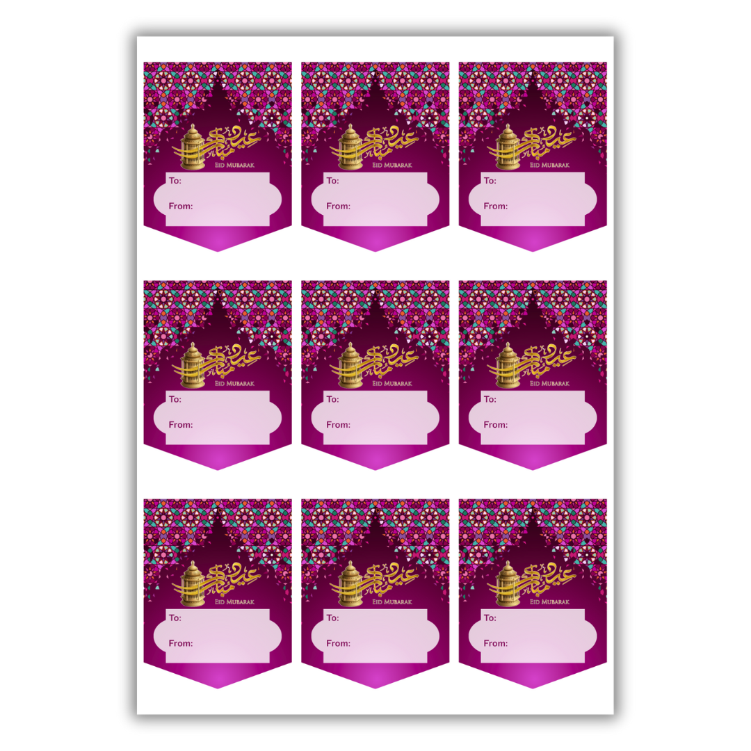Eid Mubarak Gift Sticker Label Sheets (36pk) - Blue & Purple