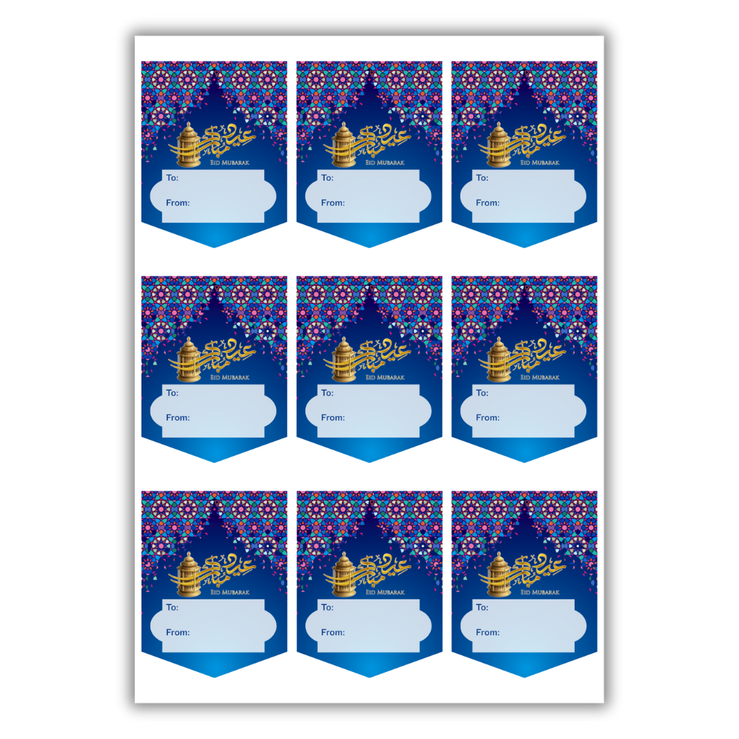 Eid Mubarak Gift Sticker Label Sheets (36pk) - Blue & Purple