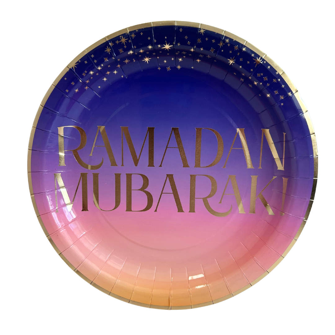 Ramadan Mubarak Party Plates (10pk) - Purple & Gold