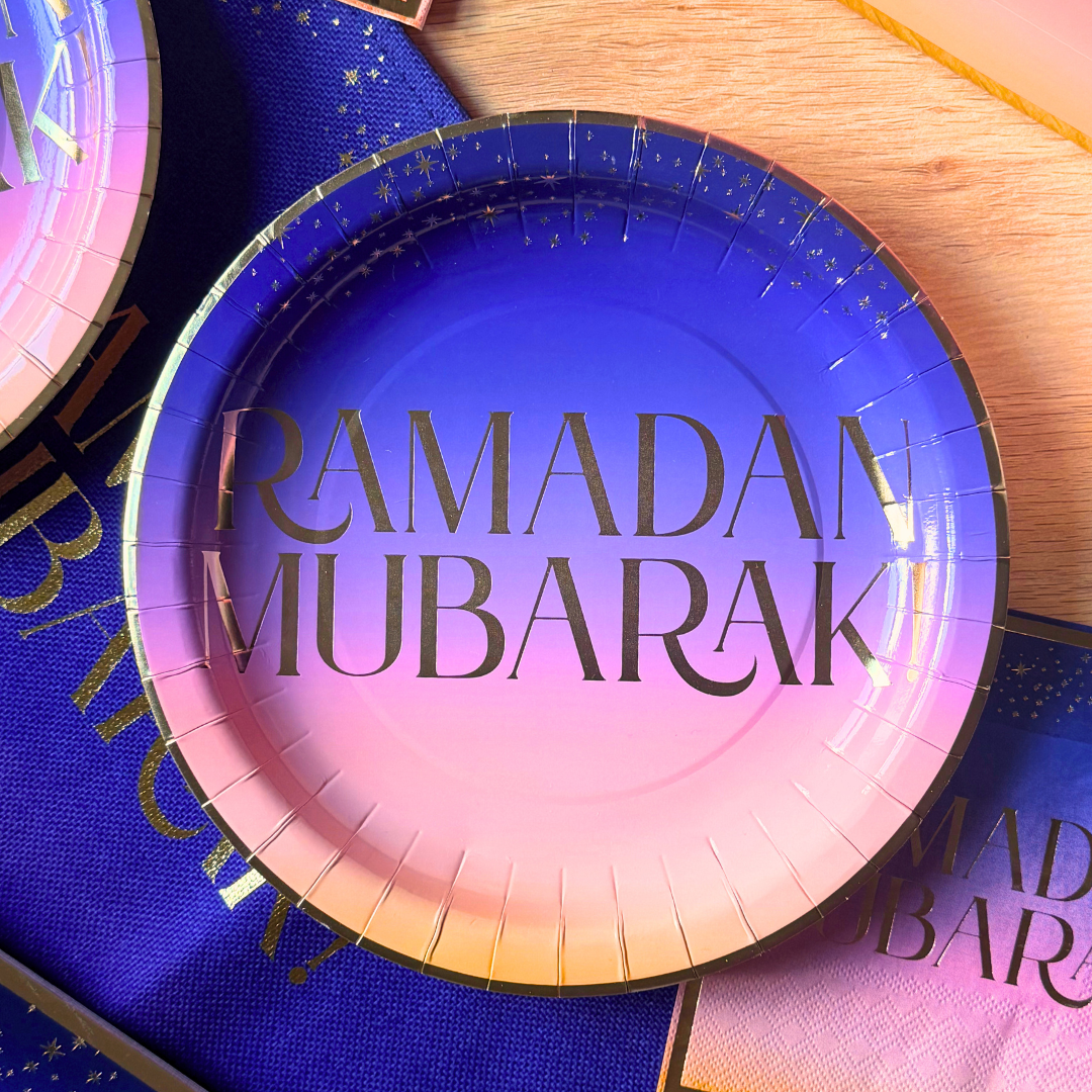 Ramadan Mubarak Party Plates (10pk) - Purple & Gold