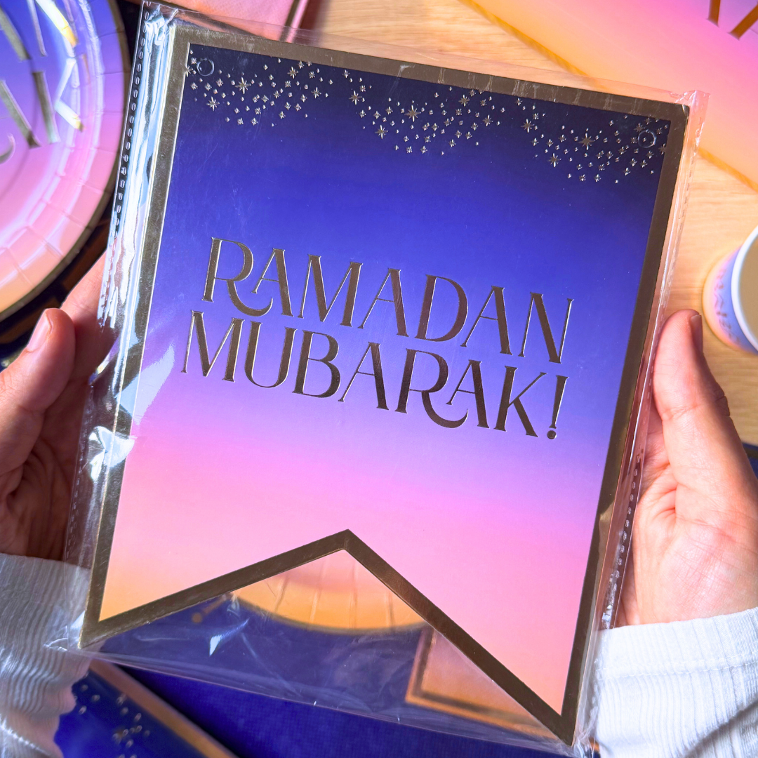 Ramadan Mubarak Party Banner - Purple & Gold