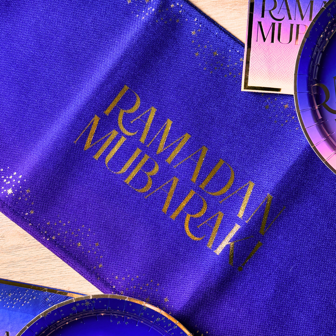 Ramadan Mubarak Table Runner - Purple & Gold