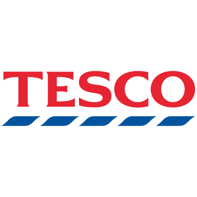 Tesco logo with red and blue design on a white background