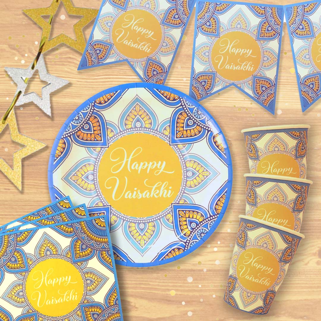 Happy Vaisakhi Party Banner - Blue & Yellow