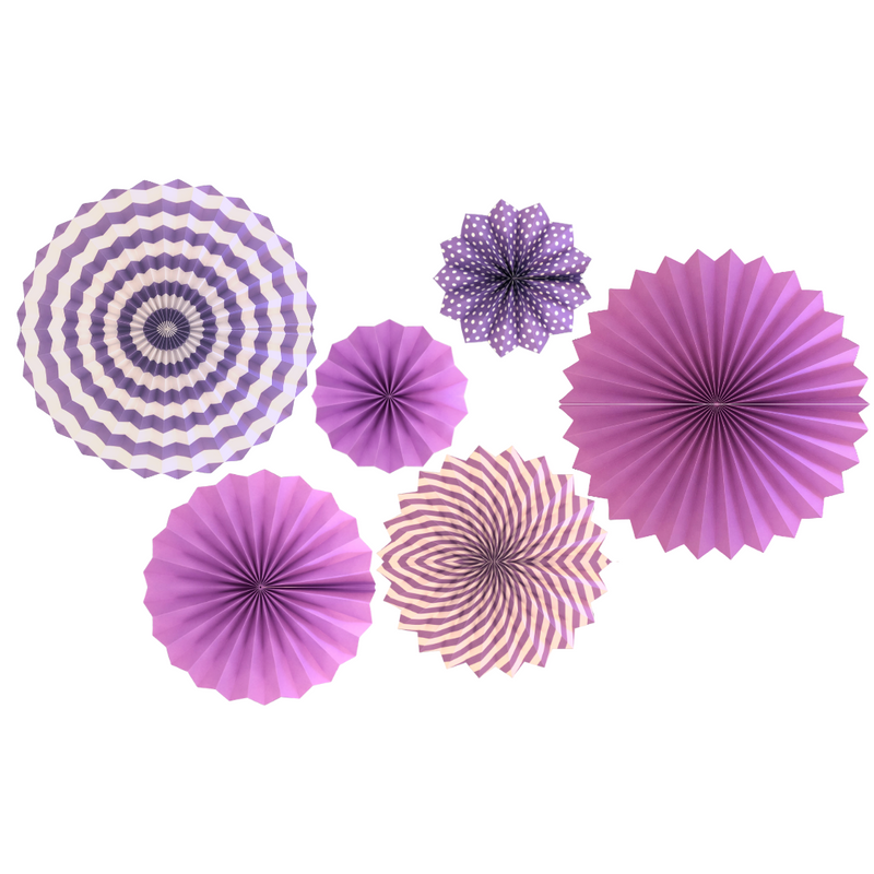 Hanging Paper Fans (6pk) - Purple & White