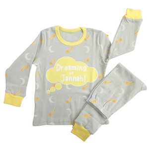 Dreaming of Jannah Kids Pyjamas - Grey & Yellow (1-2yrs)