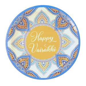 Happy Vaisakhi Party Plates (10pk) - Blue & Yellow