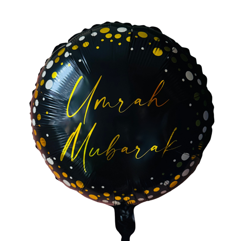 Umrah Mubarak Round Foil Balloon - Black & Gold