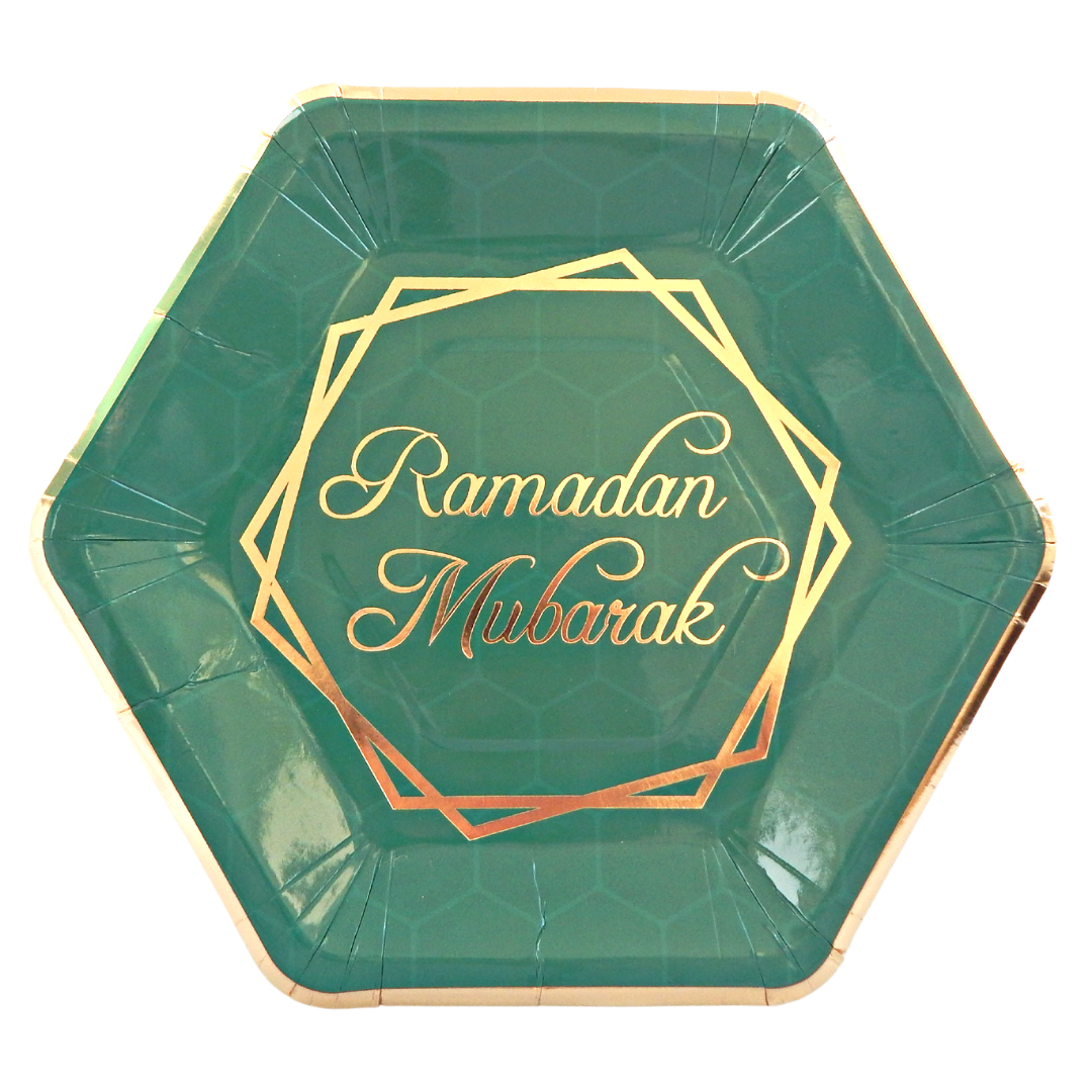 Ramadan Mubarak Party Plates (10pk) - Green & Gold