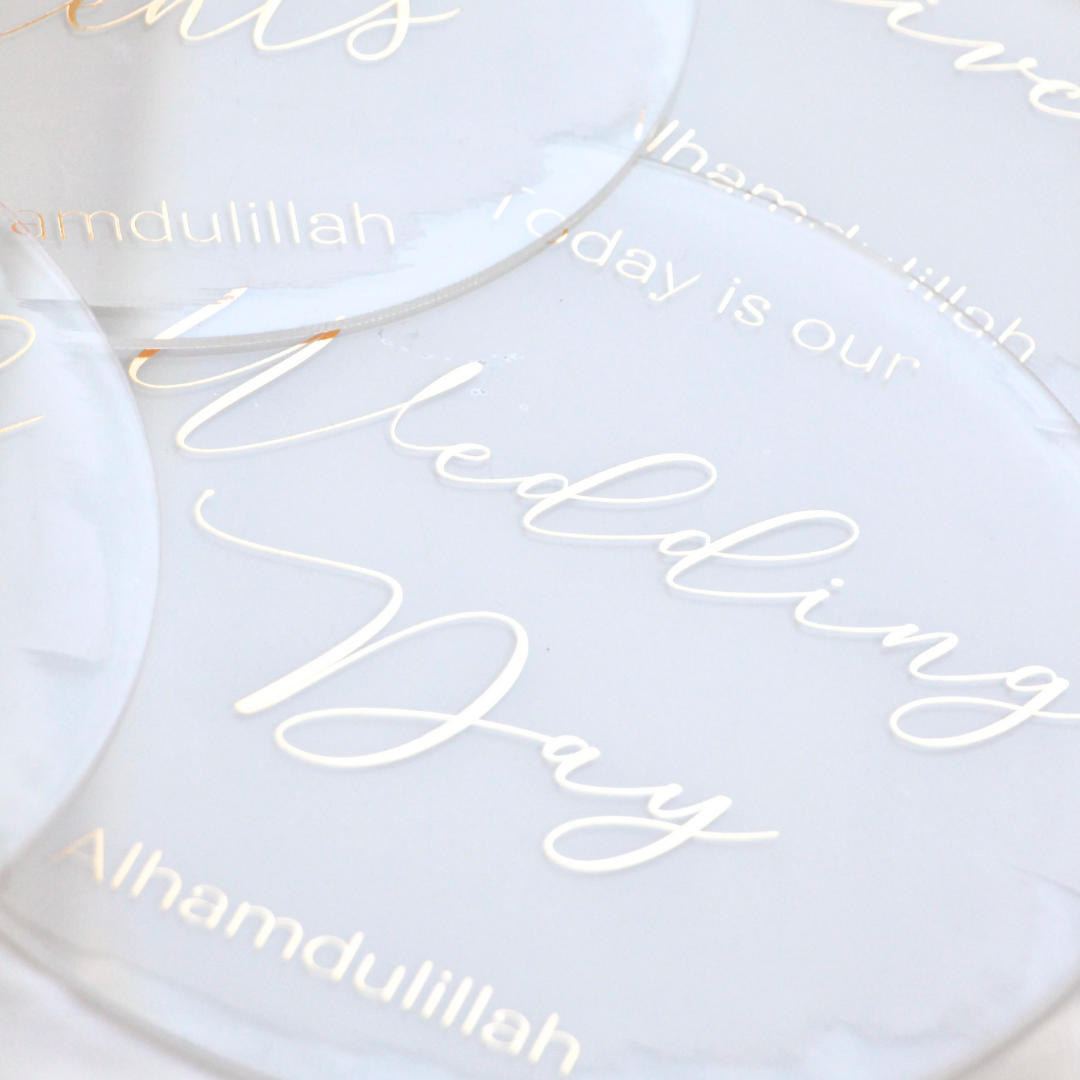 Muslim Couples Milestone Acrylic Plaques - White & Gold