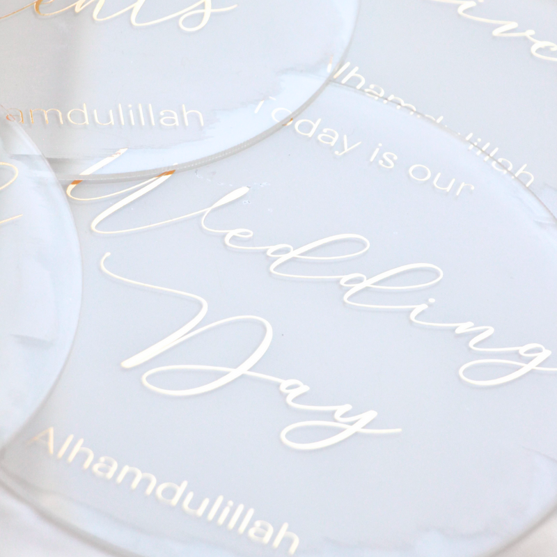 Muslim Couples Milestone Acrylic Plaques - White & Gold