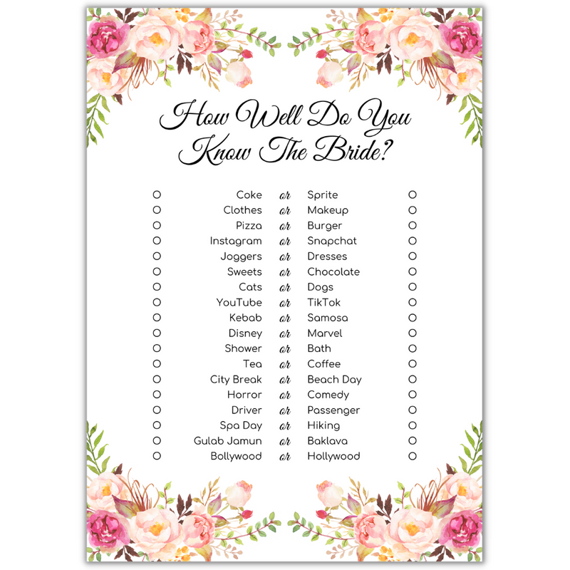 How Well Do You Know The Bride Game (10pk)