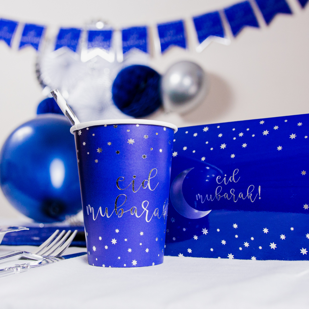 Eid Mubarak Cups (10pk) - Blue & Silver