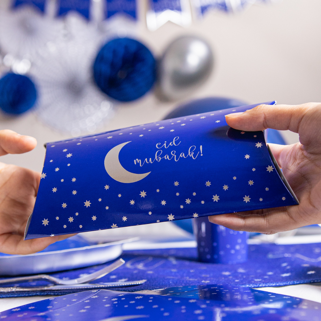Eid Mubarak Pillow Box (10pk) - Blue & Silver