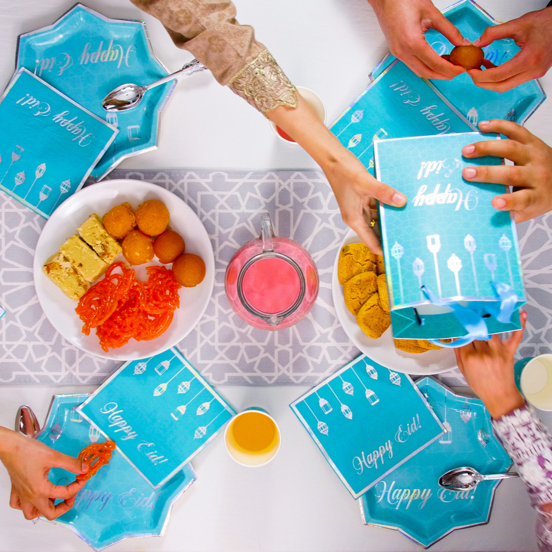 Happy Eid Party Plates (10pk) - Teal & Iridescent
